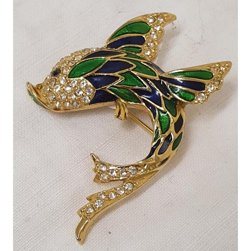 83 - Gold Plated Costume Dolphin Broooch, enamel with inset stones