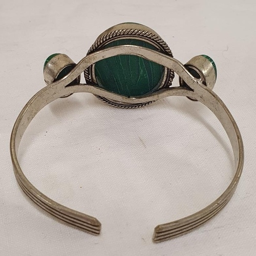 84 - White Metal Bracelet with Malachite Type Stone