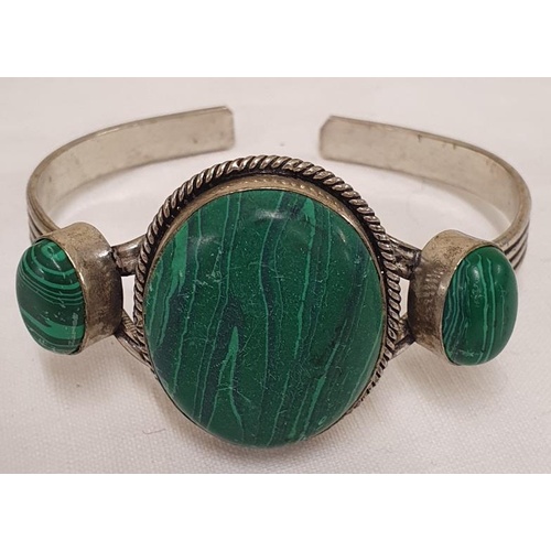 84 - White Metal Bracelet with Malachite Type Stone