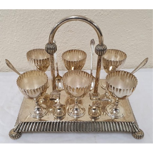 110 - Superb Quality Edwardian Silver Plated Eggery: 6 egg cups and six spoons