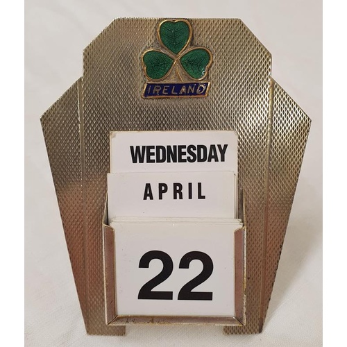 113 - Art Deco Silver Plated Desk Calander with Shamrock Motif (Ireland Cottage Series), c.3in tall