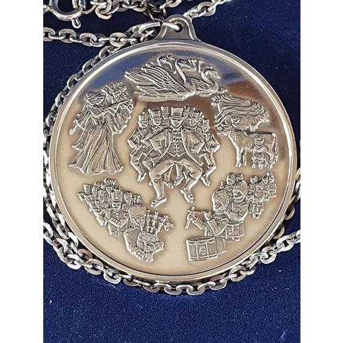 116 - Silver Medallion and Chain (59g Silver) - Partridge in a Pear Tree