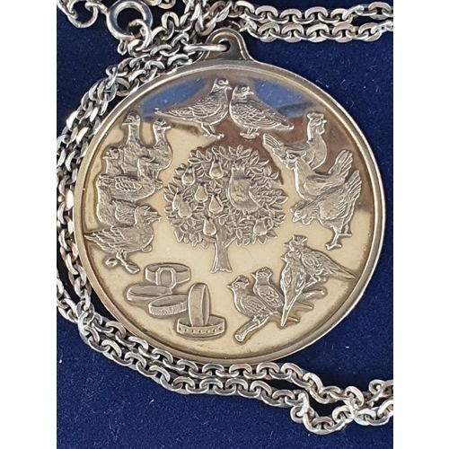 116 - Silver Medallion and Chain (59g Silver) - Partridge in a Pear Tree