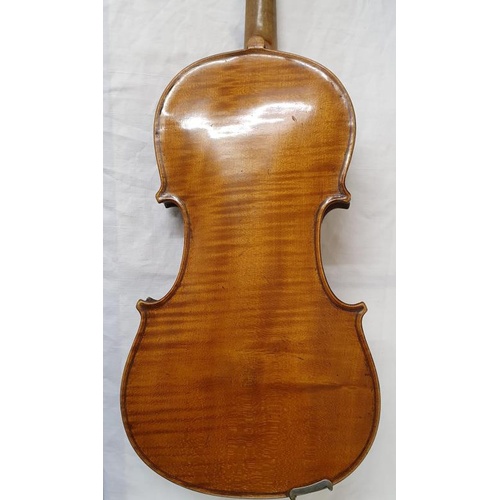 176 - 19th Century Full Size one piece Back Violin with carved lion head. Two bows and assorted extras and... 