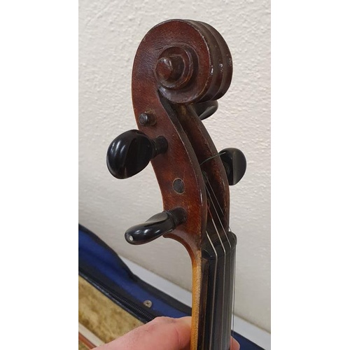 178 - 20th Century full size fiddle and bow. 2-piece back with bow and case