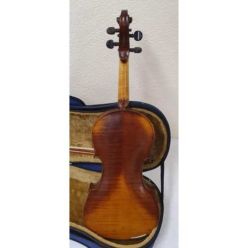 178 - 20th Century full size fiddle and bow. 2-piece back with bow and case