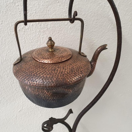 180 - Arts and Crafts Metal Kettle Stand and Copper Kettle