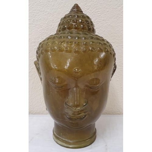 181 - Glass Buddha Head (early to mid 20th Century) - 12ins tall