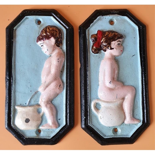 194 - Two Cast Iron Toilet Door Signs - 7ins tall