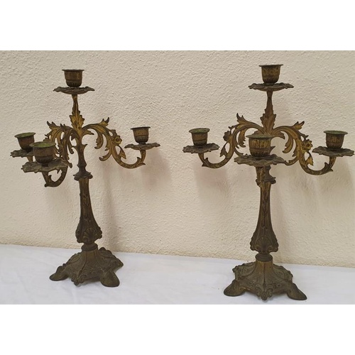 201 - Pair of Late 19th Century Gilt Metal Three Branch Candelabra - 14ins high