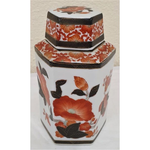 231 - Early to mid 20th Century Japanese Hexagon Shaped Canister. Superb Quality. Handpainted decoration