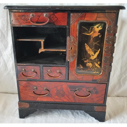 237 - Late 19th/Early 20th Century Japanese Table Cabinet with Naturalistic Lacquered and Gilded Panel Doo... 