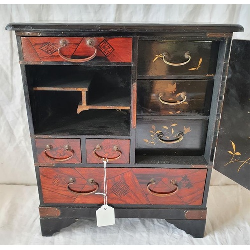 237 - Late 19th/Early 20th Century Japanese Table Cabinet with Naturalistic Lacquered and Gilded Panel Doo... 