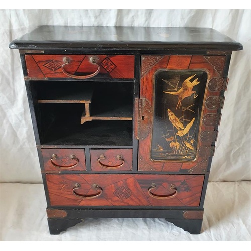 237 - Late 19th/Early 20th Century Japanese Table Cabinet with Naturalistic Lacquered and Gilded Panel Doo... 