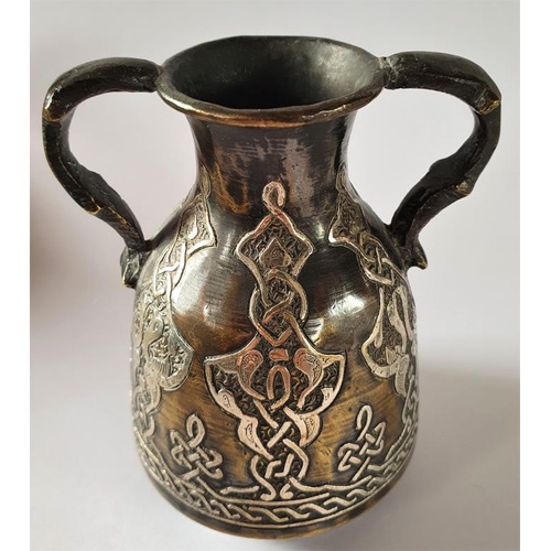 250 - Late 19th Century Bronze Silver Inlaid, Two-Handled Vase (probably Arabic) - 4ins tall