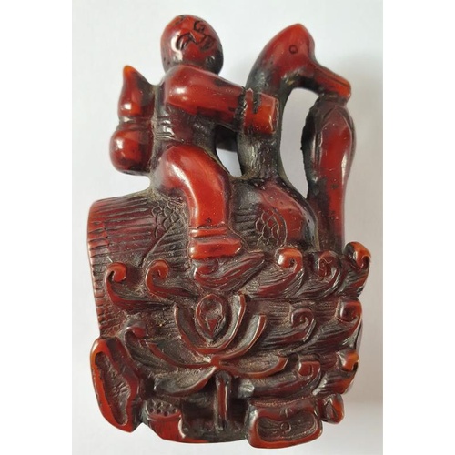 253 - Carved Chinese Figure of a Child on a Swan (possibly a snuff holder)