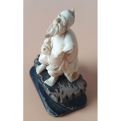 274 - Late 19th/Early 20th Century Carved Ivory Chinese Figure (fisherman) with fish in one hand. Lacking ... 