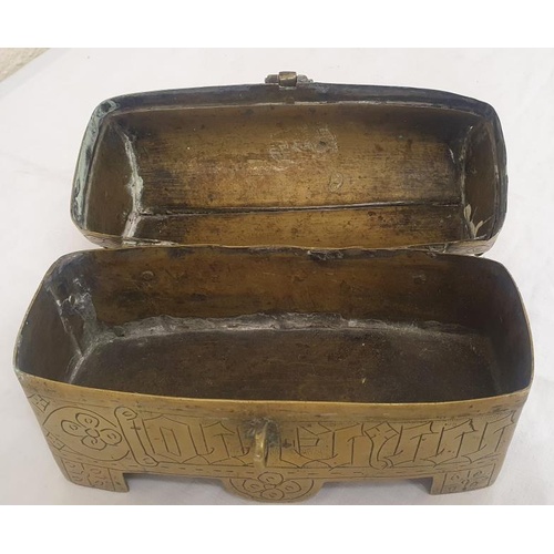 277 - 19th Century Engraved Brass Persian Jewellery Casket with brass hinged top, c.7in wide, 5.5in tall