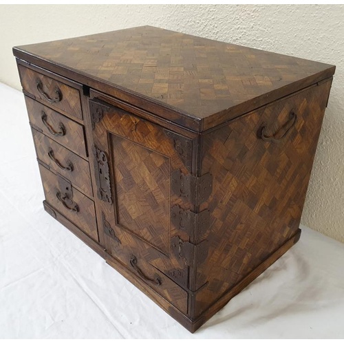 282 - Superb Japanese Meiji Period Marquetry Travelling Chest with inset, fitted drawers, c.14.5 wide, 11.... 