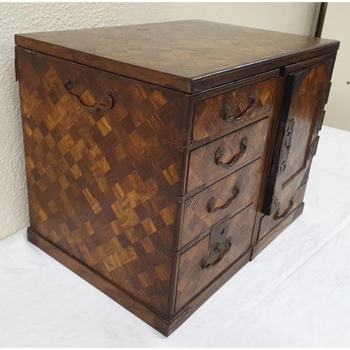 282 - Superb Japanese Meiji Period Marquetry Travelling Chest with inset, fitted drawers, c.14.5 wide, 11.... 