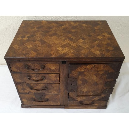 282 - Superb Japanese Meiji Period Marquetry Travelling Chest with inset, fitted drawers, c.14.5 wide, 11.... 