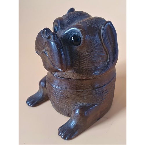 294 - Early 20th Century Treen Bull Dog Ink Well with Glass Eyes