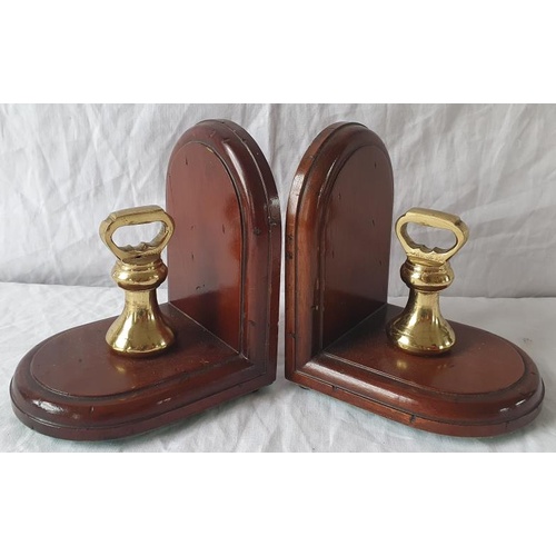 320 - Good Pair of Mahogany and brass bell weights book ends (mid 20th Century)