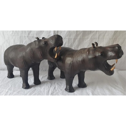 326 - Pair of Late 19th Century/Early 20th Century Leather Covered Hippopotamus with Glass Eyes - 9ins tal... 