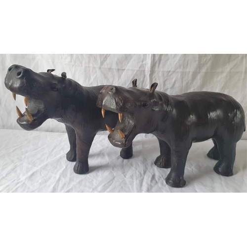 326 - Pair of Late 19th Century/Early 20th Century Leather Covered Hippopotamus with Glass Eyes - 9ins tal... 