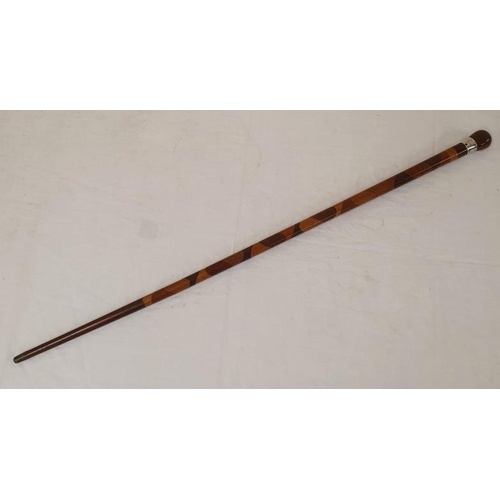 327 - Specimen Hardwood Walking Cane with Silvered Collar. Inscribed: L.N. Roche