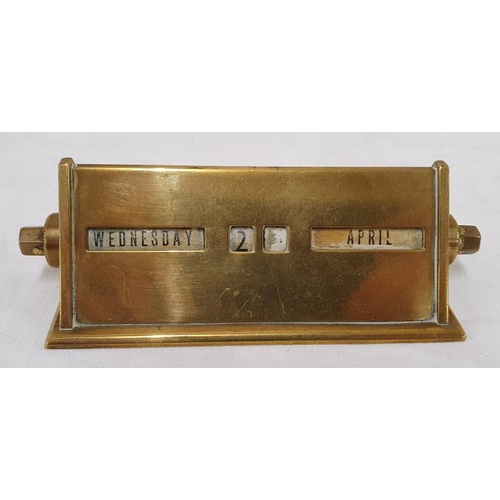 336 - Early 20th Century heavy brass Desk Calender in working order. Maker's name verso