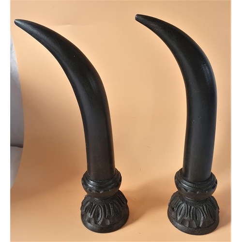 365 - Pair of Ebonisied, Carved Wooden Horns