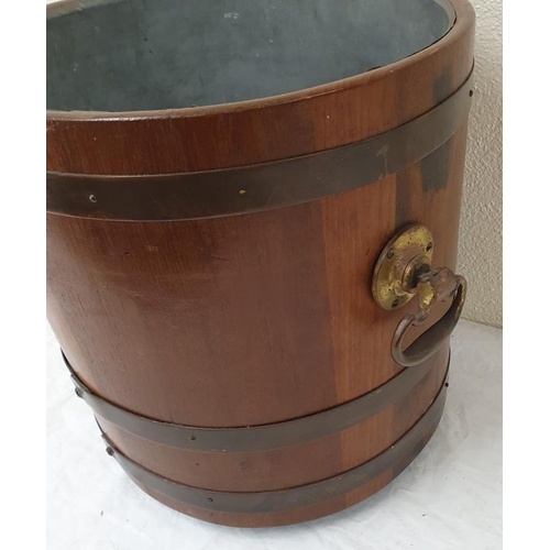 383 - Late 19th/early 20th Century Brass Bound Mahogany tin lined peat bucket with heavy brass carrying ha... 