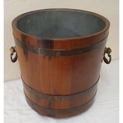 383 - Late 19th/early 20th Century Brass Bound Mahogany tin lined peat bucket with heavy brass carrying ha... 