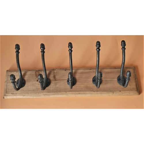 395 - Coat Rack - Six Metal Coat Hooks on Board