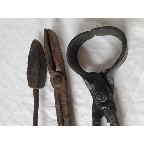 404 - 19th Century Blacksmith's soldering iron, Blacksmith's tongs and One Other