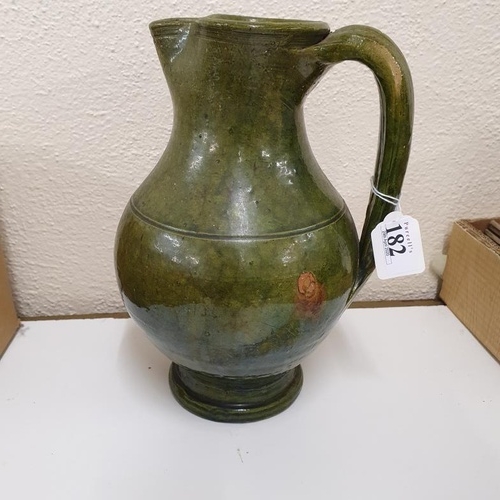 182 - Early 20th Century Green Glazed Pottery Jug, c.11in tall