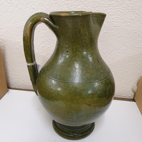 182 - Early 20th Century Green Glazed Pottery Jug, c.11in tall