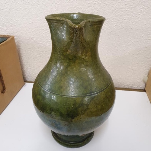 182 - Early 20th Century Green Glazed Pottery Jug, c.11in tall