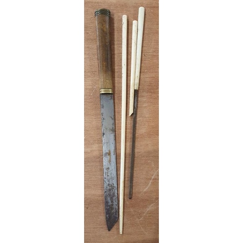 256 - Early 20th Century Japanese Dining Set: Knife and Bone Chopsticks with a Shagreen Case with Bronze a... 