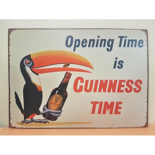 36 - Guinness tin sign (after the original) 'Opening time is Guinness time'. c.70 x 50cm