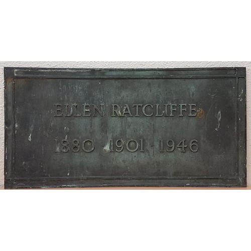 74 - Mid 20th Century Bronze Plaque - Eileen Ratcliffe 1880 - 1901 - 1946. Heavy Gauge. 51cm x 25.5cm