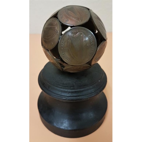 83 - Irish Coin Sphere on an Ebonized Base, coins include Irish Pennies, 1/2 pennies, etc. to include spl... 
