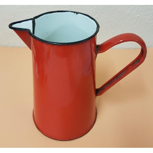 89 - Vintage Four Pint Red Enamel Milk Jug - 21.5cm tall