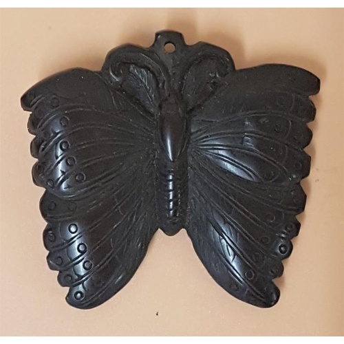 102 - Beautifully carved Oriental Dark Wood Butterfly Toggle or Pendant - 4.5 x 5cm