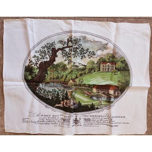 108 - Co. Down Interest: Two vintage linen tea towels printed after William Hincks. View of a bleach green... 