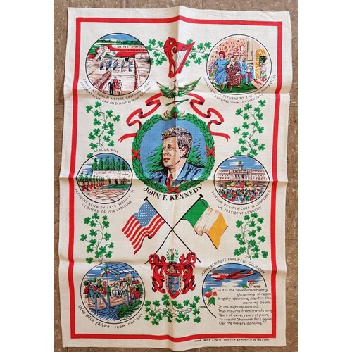 110 - Two 1960's Irish Linen Towels, celebrating John F. Kennedy to Ireland in unused condition - 78cm x 5... 