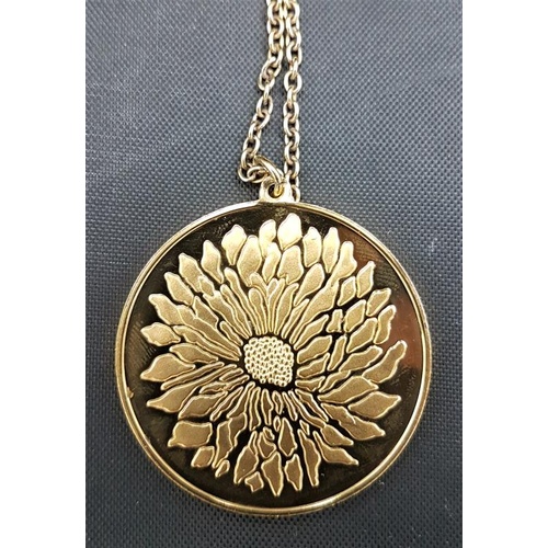 123 - Silver Gilt Medallion Hanging on a Gilt Sterling 24ins Chain - Total 32gms