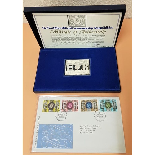 126 - First Day Cover Stamps and a SIlver Jubilee Stamp Replica in Solid Silver - 70gms 925 Silver in pres... 