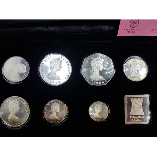 127 - Silver Proof Set 1980 - Isle of Man in Presentation Case - 925 Silver